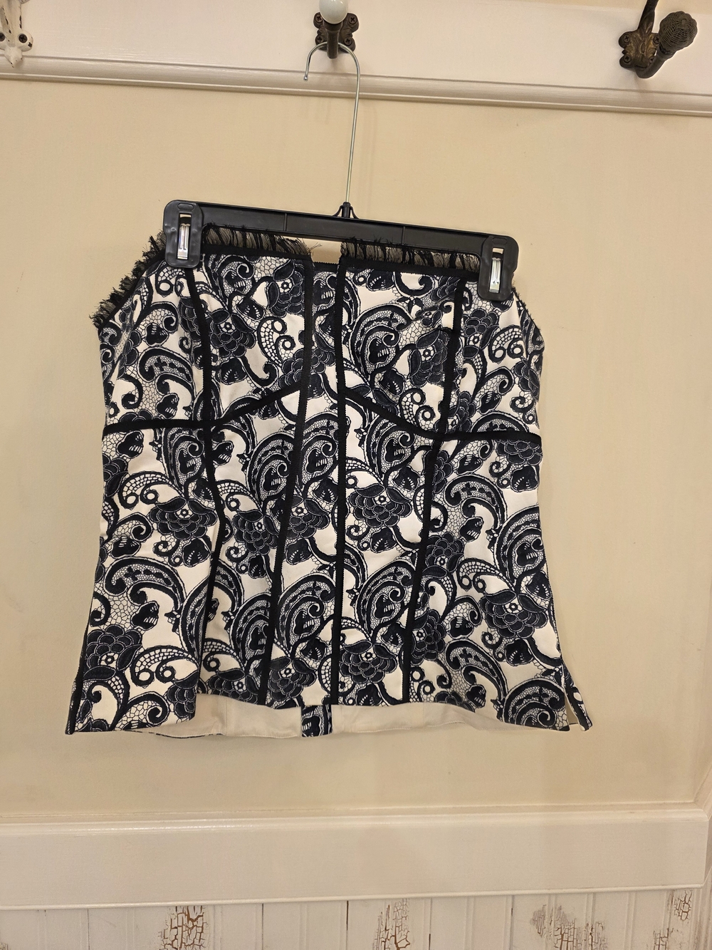 White House Black Market Black and White Lace-Effect Mini Skirt